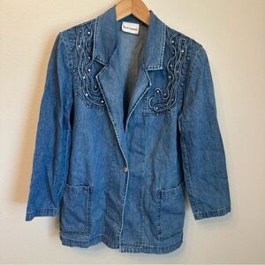 Pierre Lamonte Vintage Blue Denim Jean Blazer with Embellishing